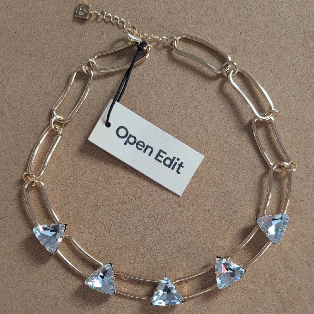 Open Edit Gold Necklace with Crystal Triangles
